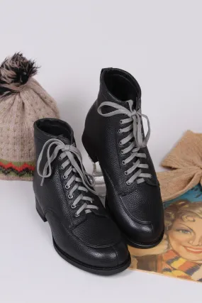 1930s/1940s Style Winter Snow Boots with Fur - Black - Rita