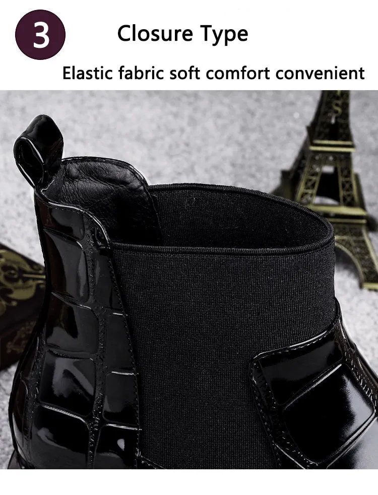 2018 Chic Women Boots Shiny PU Leather Autumn Winter Shoes Woman Spuare Toe Block Heels Peluche Ankle Boots Female Botas Mujer