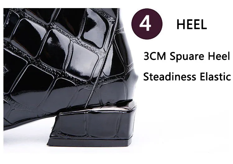 2018 Chic Women Boots Shiny PU Leather Autumn Winter Shoes Woman Spuare Toe Block Heels Peluche Ankle Boots Female Botas Mujer