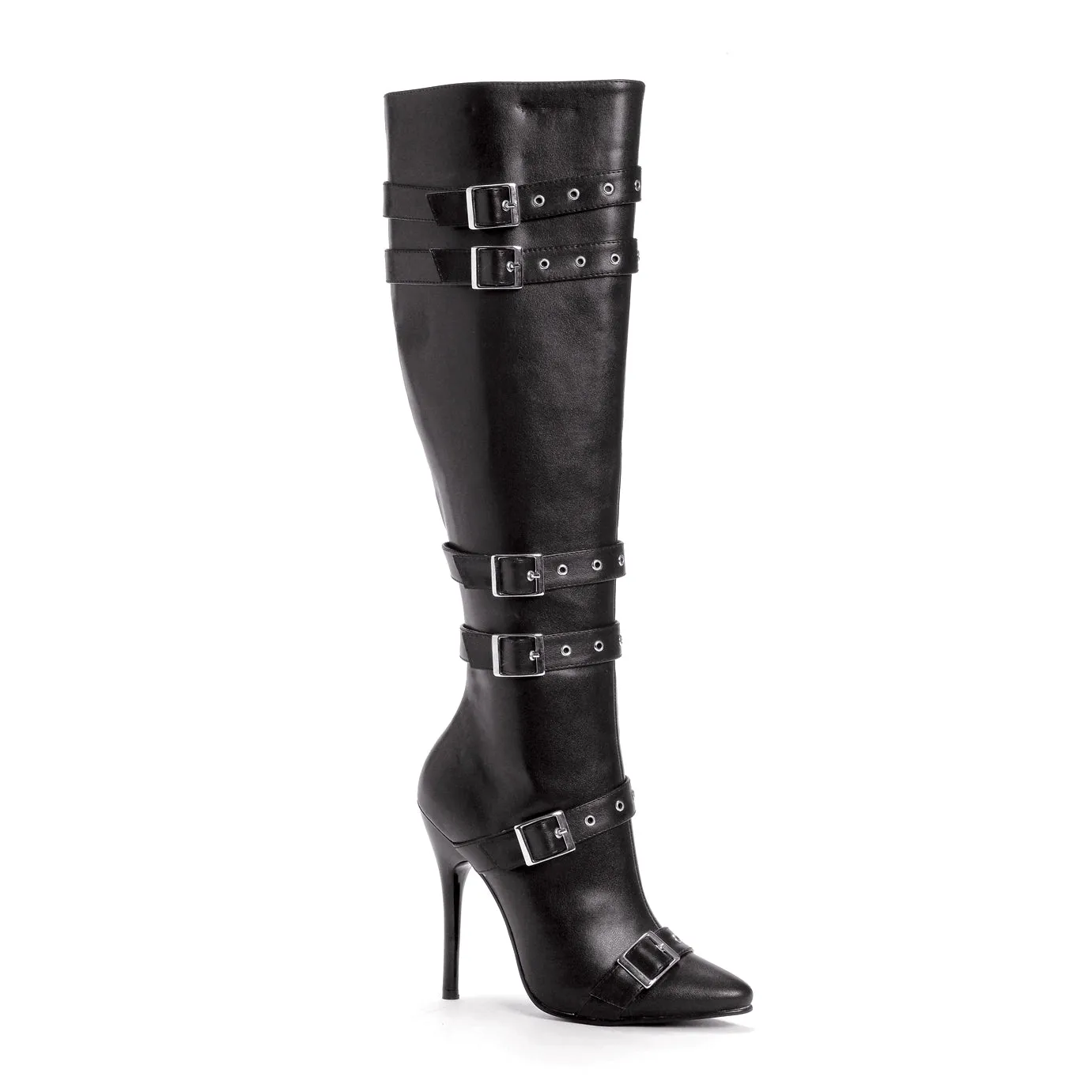 516-LEXI 5" Heel Knee High Boots W/Buckles & Inner Zipper.