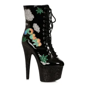 709-PUFF 7" Stiletto Lace Up With Print Wrapped Platform