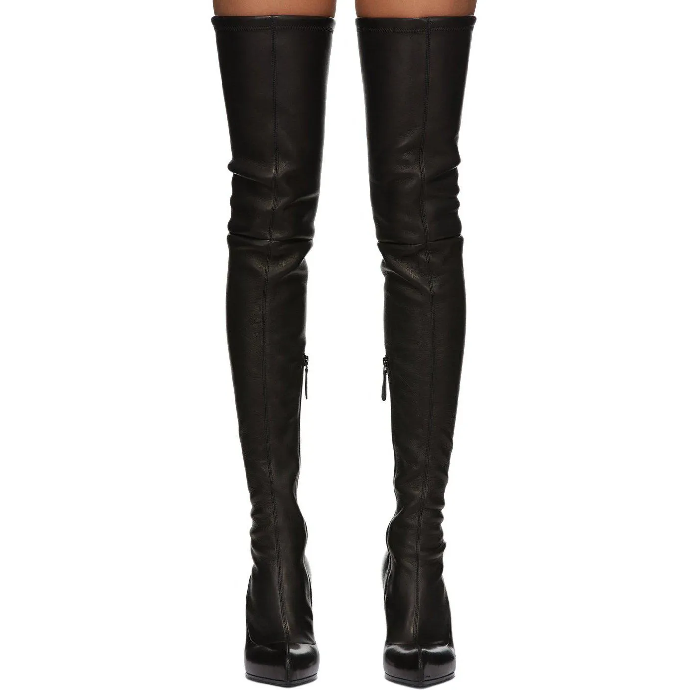 Alexander McQueen Black Leather OTK Heeled Tall Boots