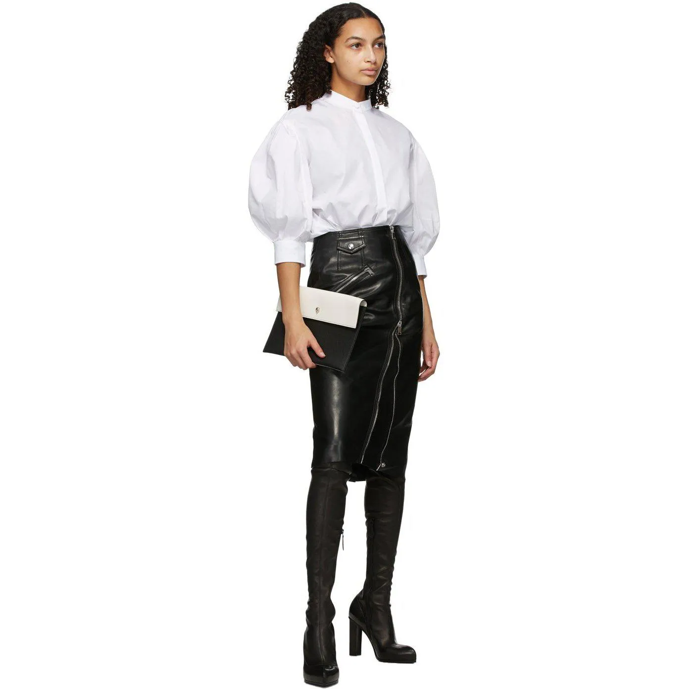 Alexander McQueen Black Leather OTK Heeled Tall Boots