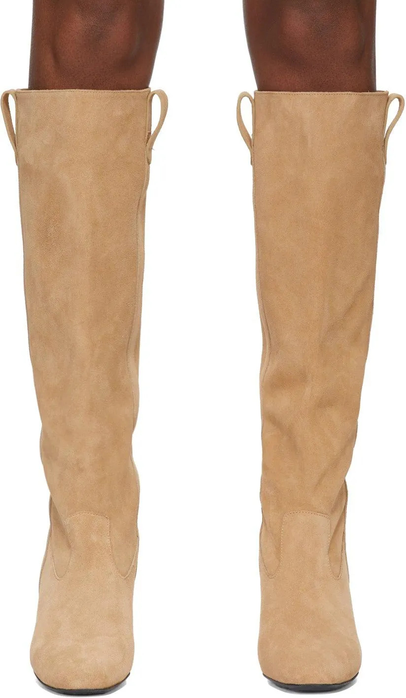AMI Alexandre Mattiussi Beige Suede Block Heel Tall Boots