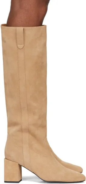 AMI Alexandre Mattiussi Beige Suede Block Heel Tall Boots AMI Alexandre Mattiussi Beige Suede Block Heel Tall Boots