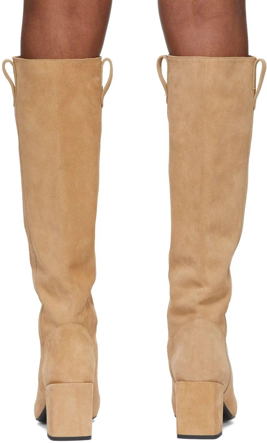 AMI Alexandre Mattiussi Beige Suede Block Heel Tall Boots