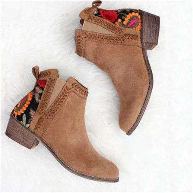 Ankle Autumn Embroider Woman Boots