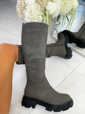 Aria Rubberised Knee High Boot - Khaki