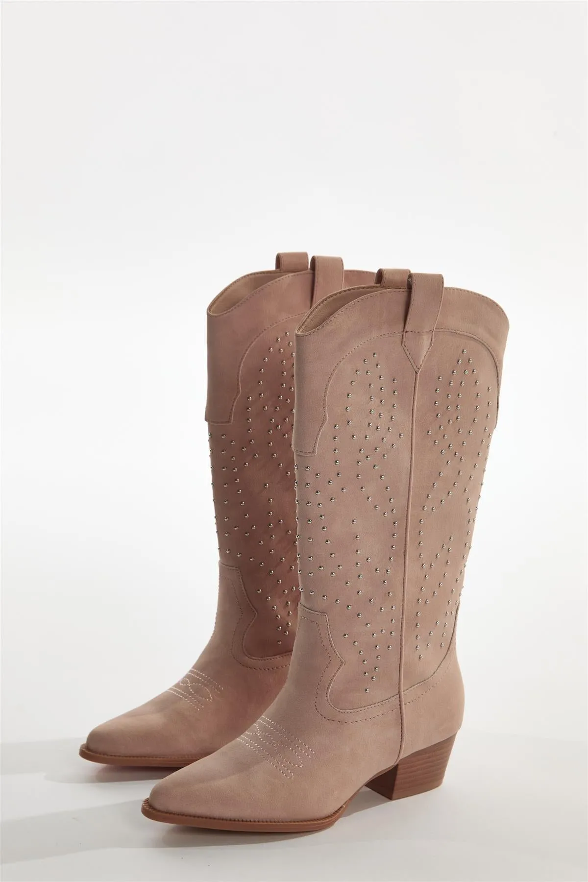Baby-Pink Studded Cowboy Knee-High-Boots