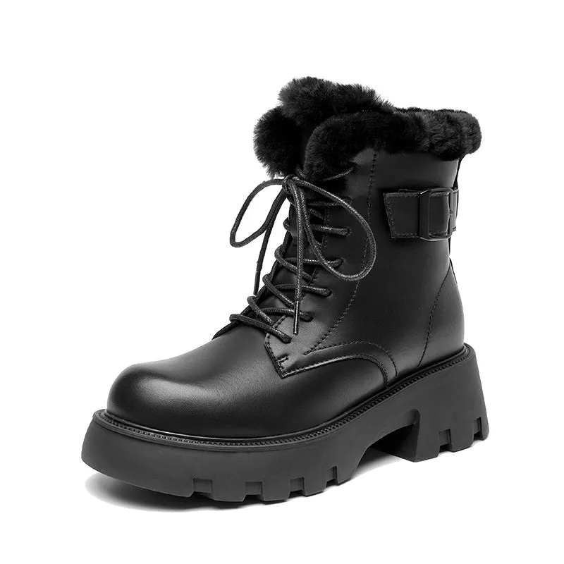 BeauToday Buckle Strap Decor Platform  Ankle Boots for Women Winter