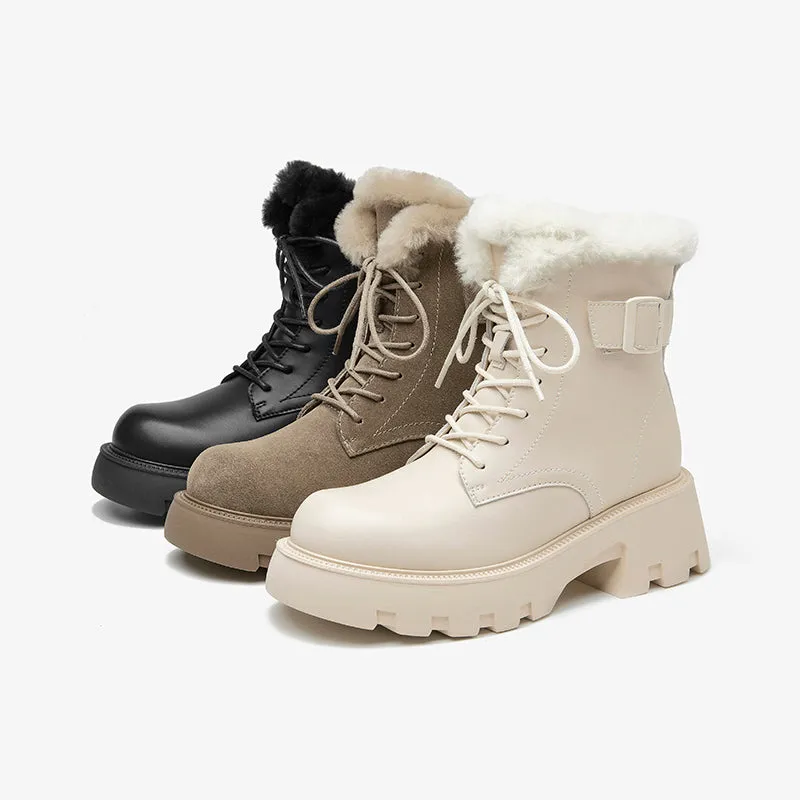 BeauToday Buckle Strap Decor Platform  Ankle Boots for Women Winter