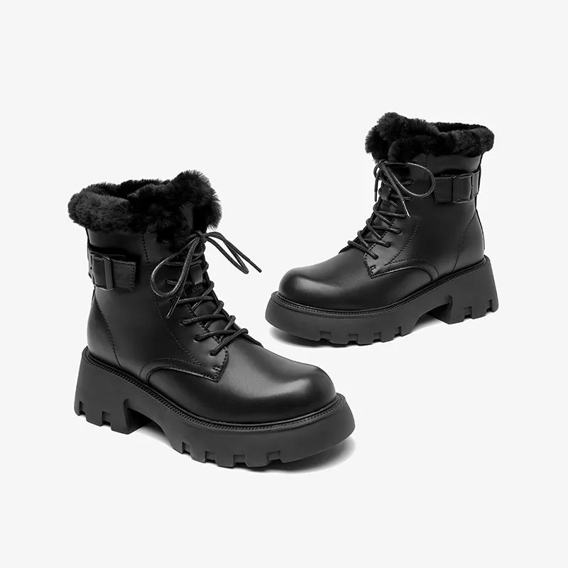 BeauToday Buckle Strap Decor Platform  Ankle Boots for Women Winter