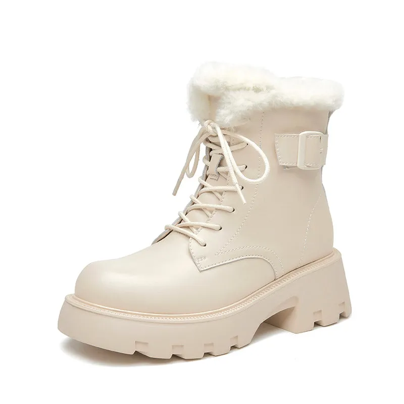 BeauToday Buckle Strap Decor Platform  Ankle Boots for Women Winter