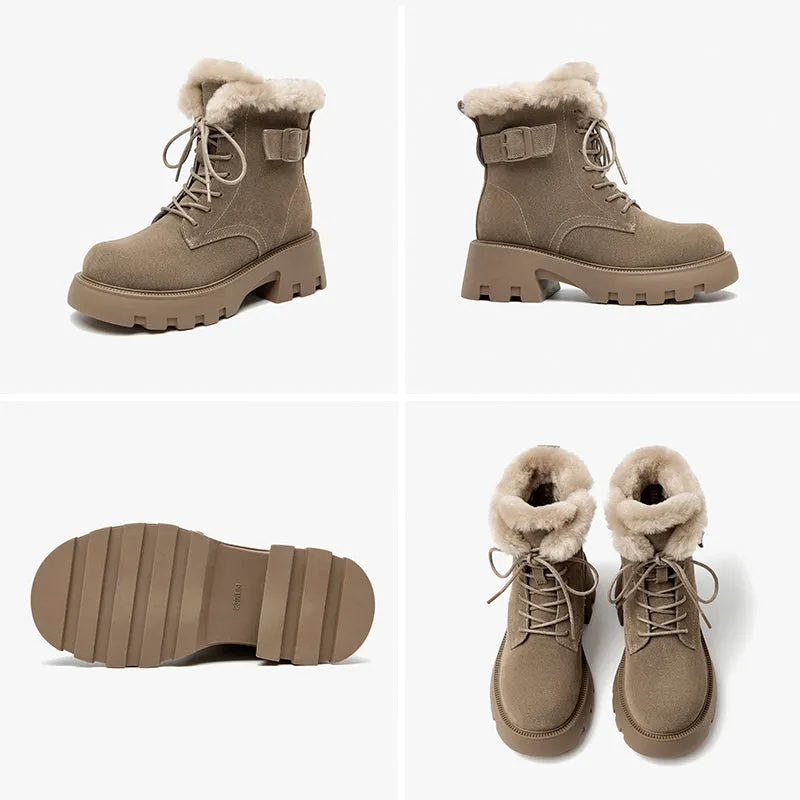 BeauToday Buckle Strap Decor Platform  Ankle Boots for Women Winter