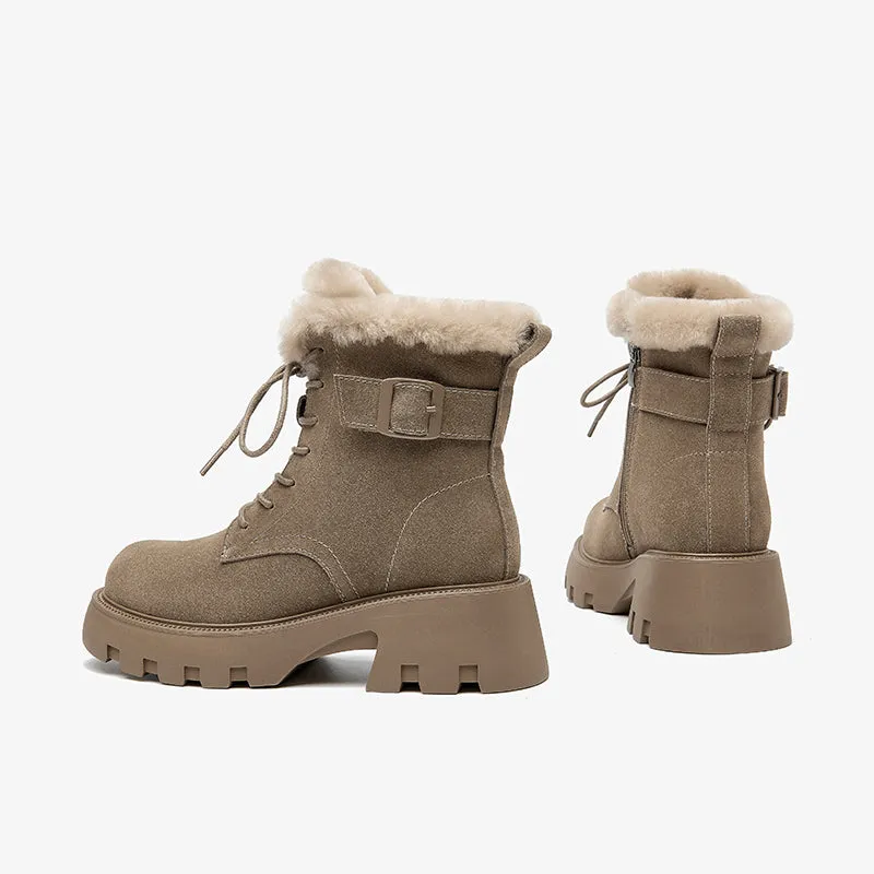 BeauToday Buckle Strap Decor Platform  Ankle Boots for Women Winter