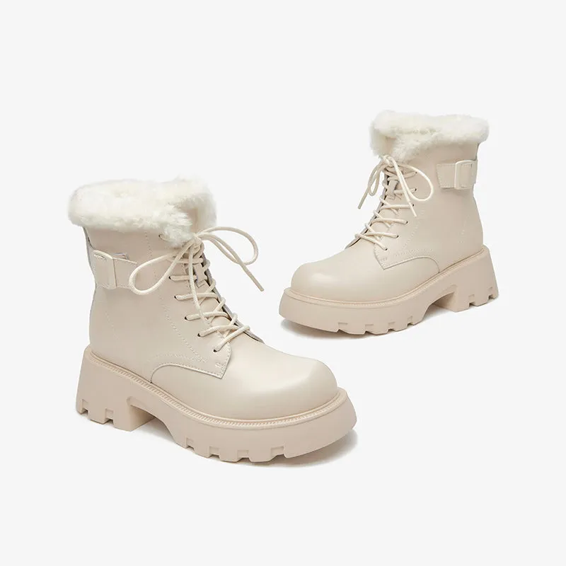 BeauToday Buckle Strap Decor Platform  Ankle Boots for Women Winter