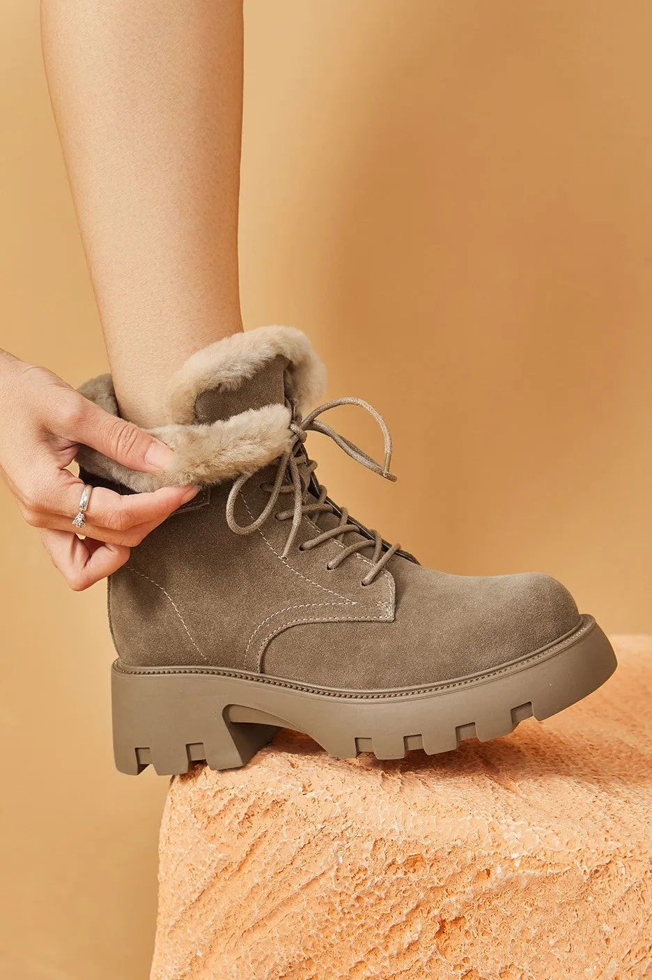 BeauToday Buckle Strap Decor Platform  Ankle Boots for Women Winter