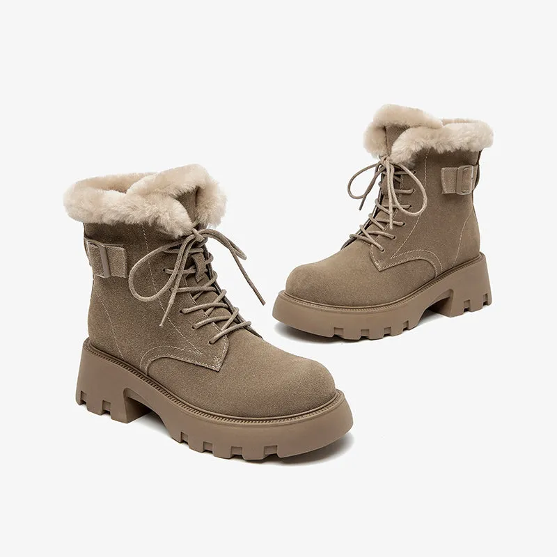 BeauToday Buckle Strap Decor Platform  Ankle Boots for Women Winter