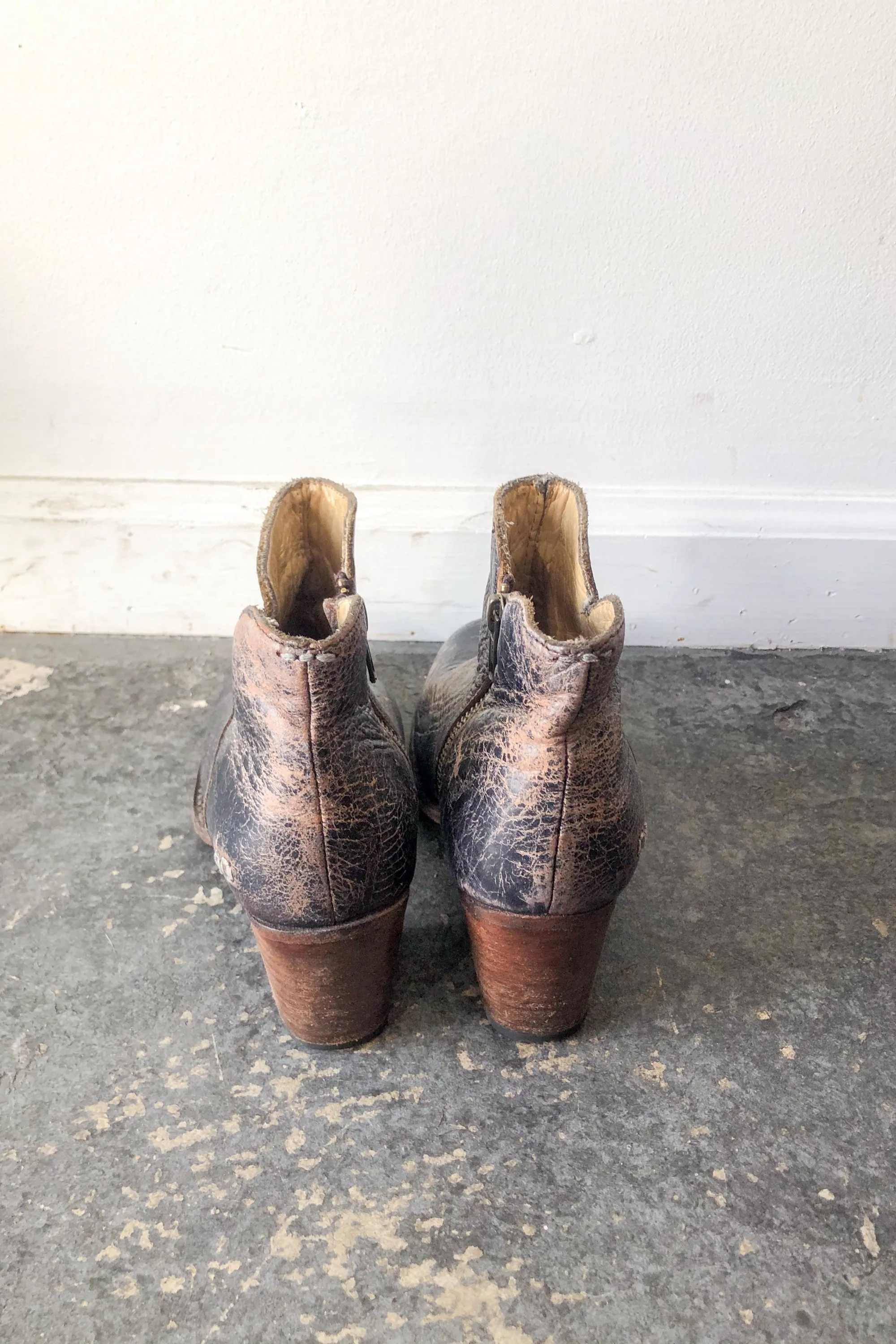 Bed Stu Black Crackle Ankle Boots