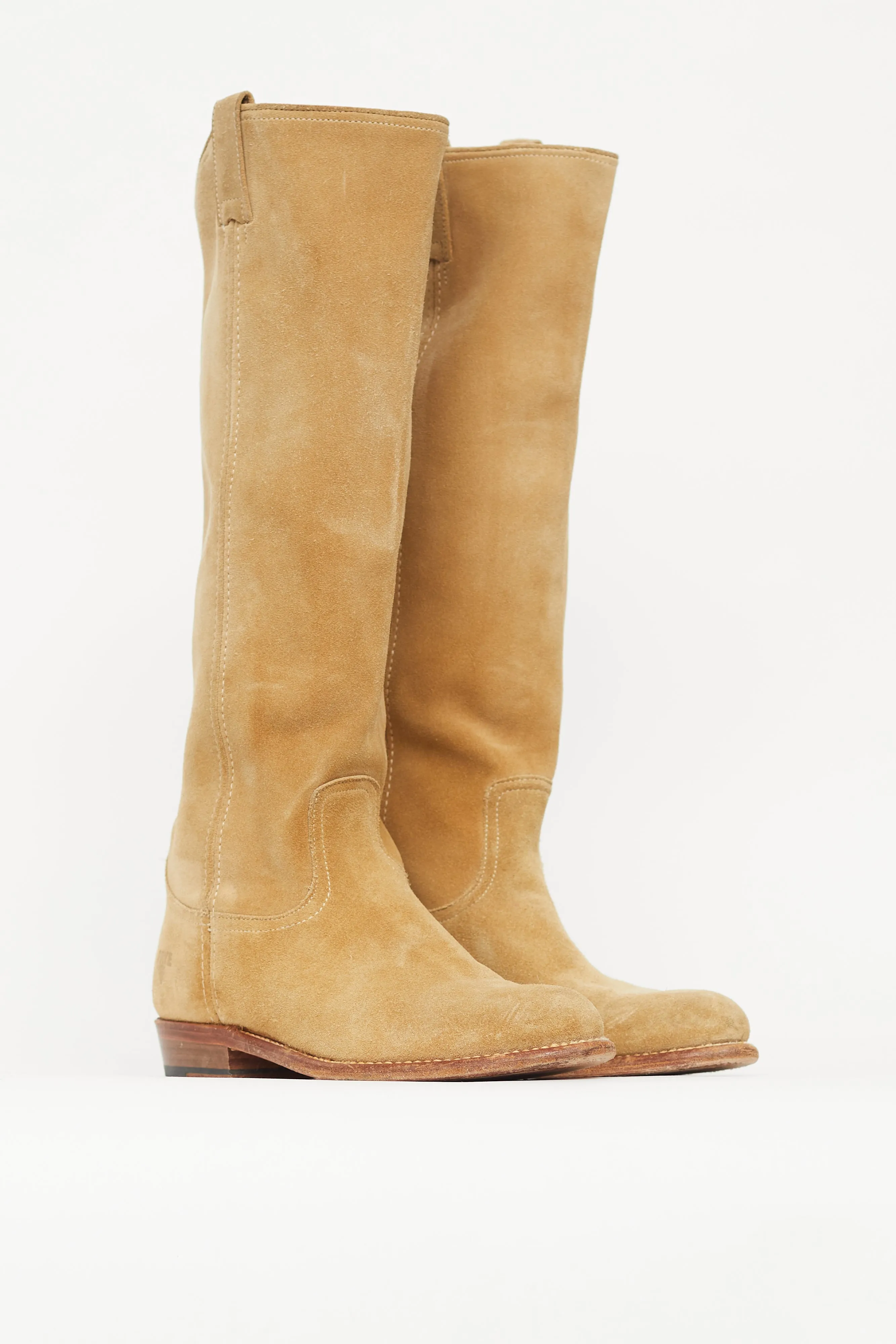 Beige Suede Western Knee High Boot