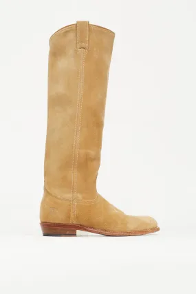 Beige Suede Western Knee High Boot