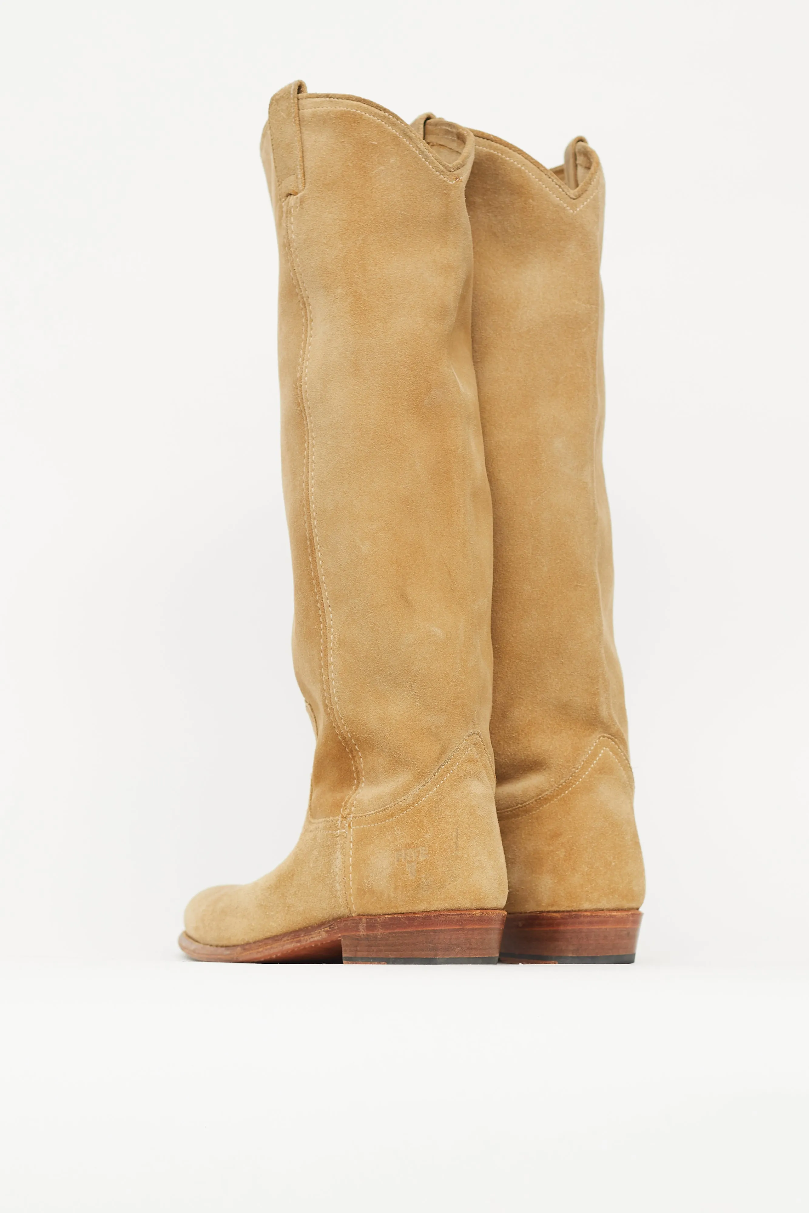 Beige Suede Western Knee High Boot