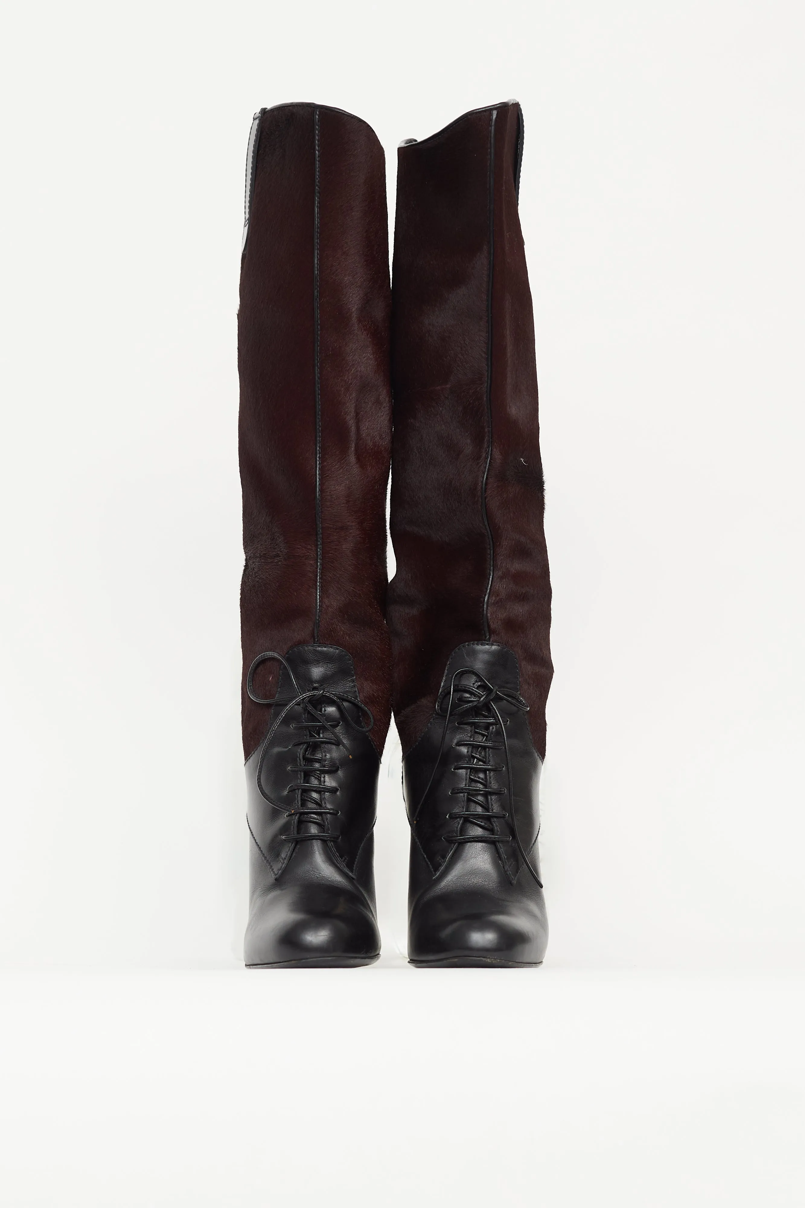 Black & Burgundy Leather Knee High Boot