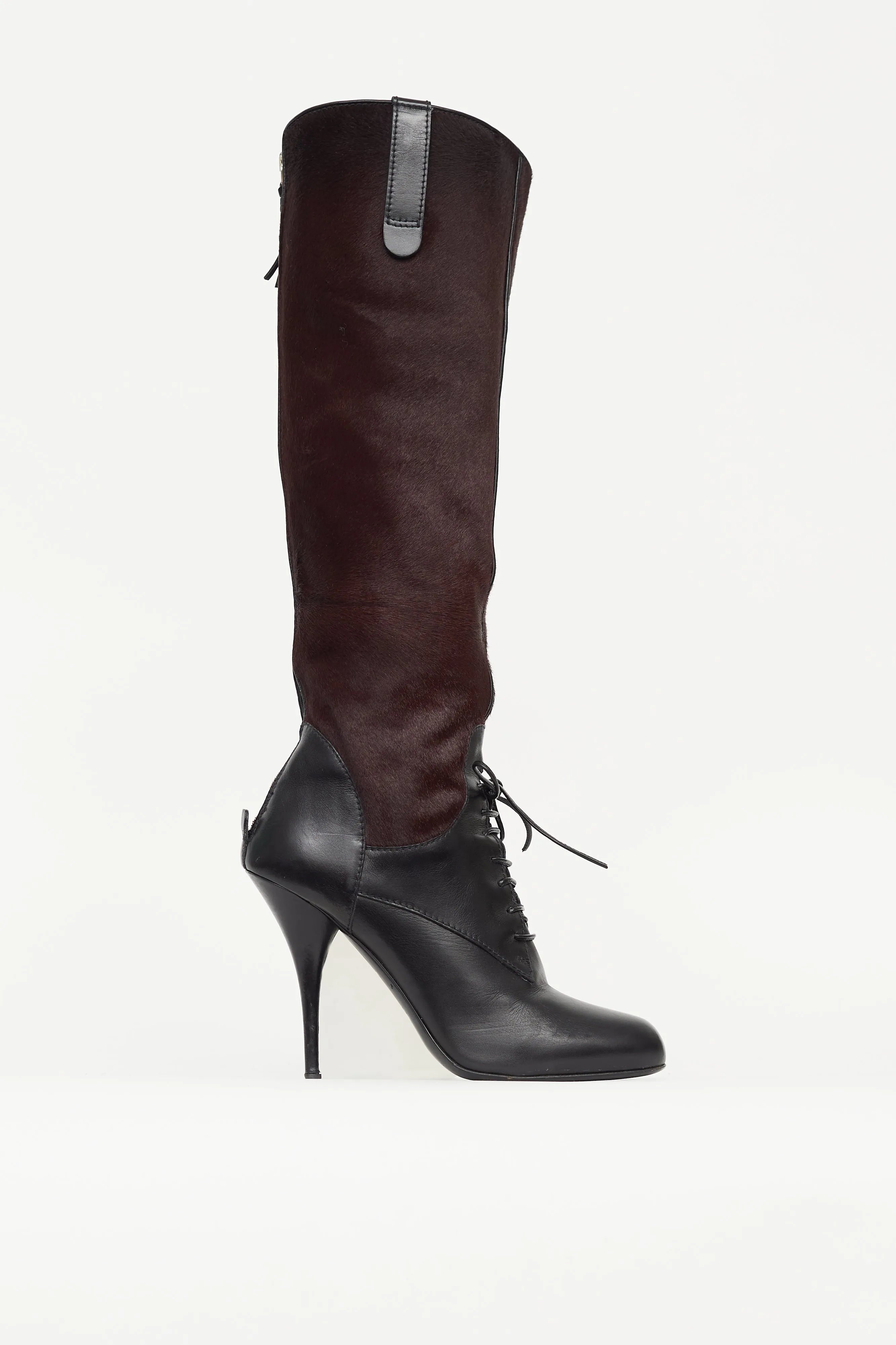 Black & Burgundy Leather Knee High Boot