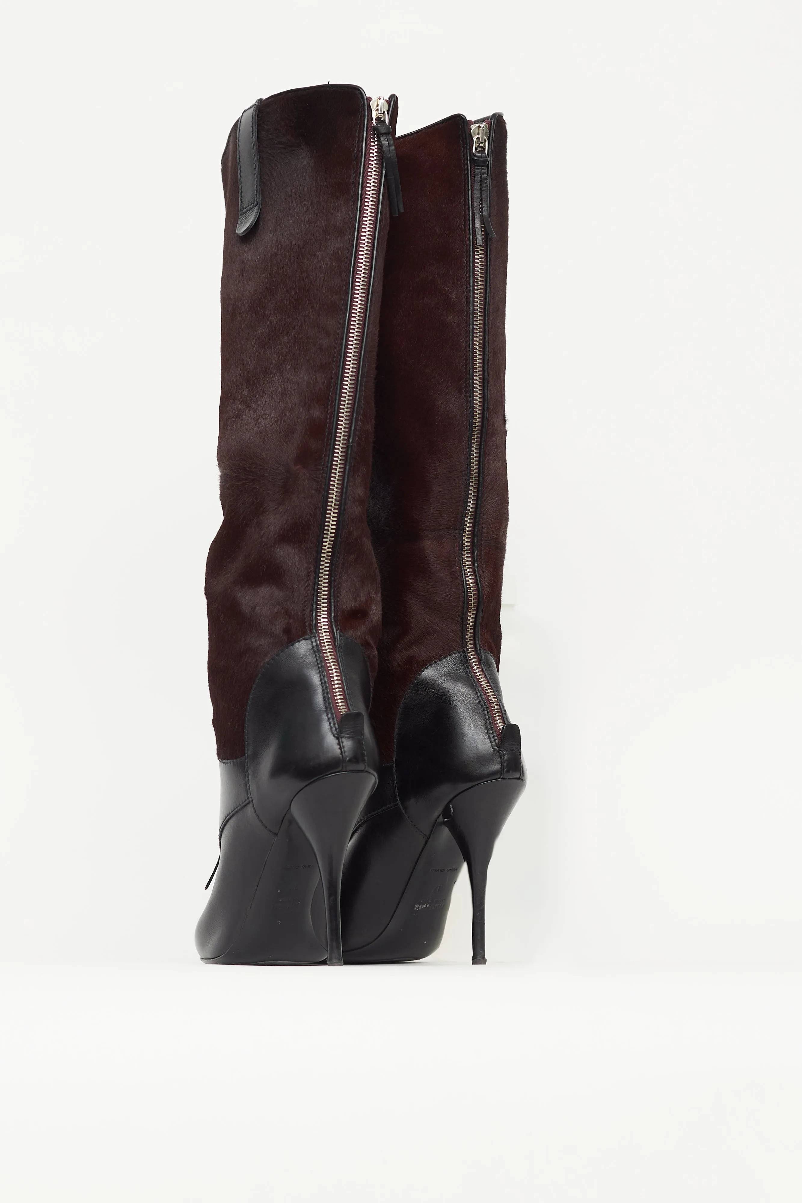 Black & Burgundy Leather Knee High Boot