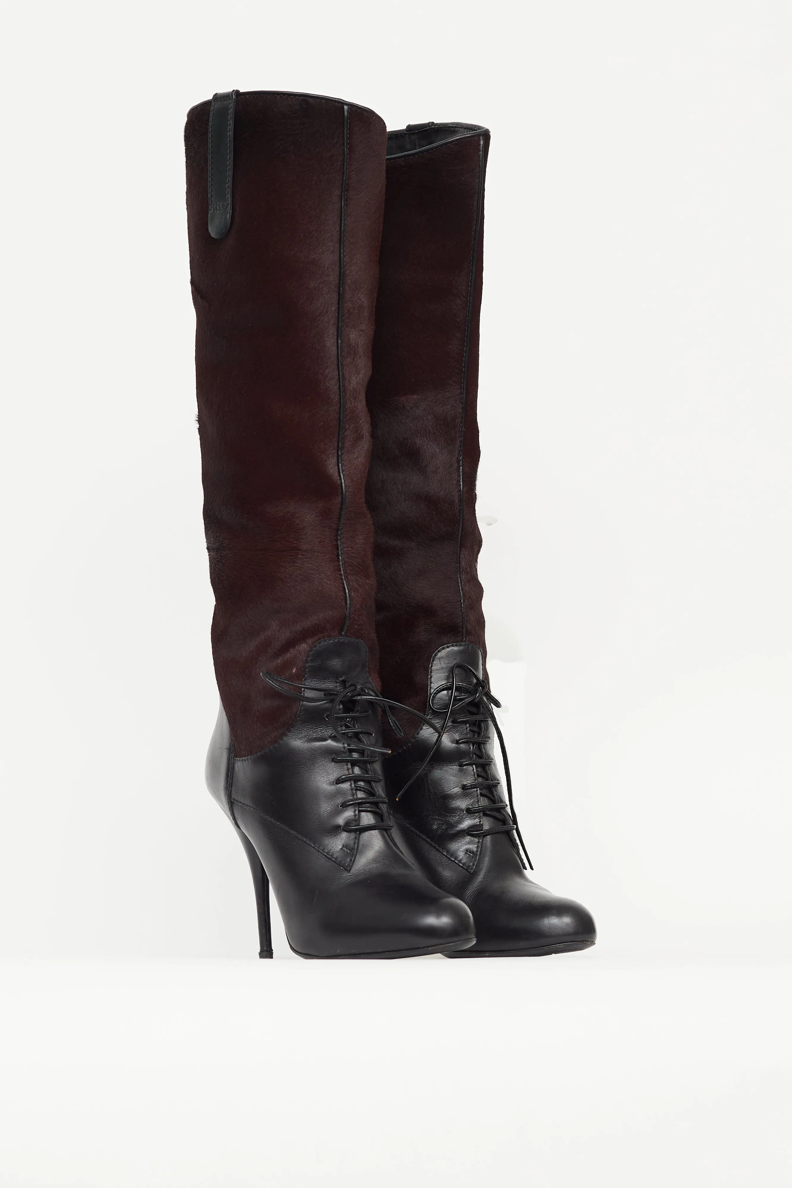 Black & Burgundy Leather Knee High Boot