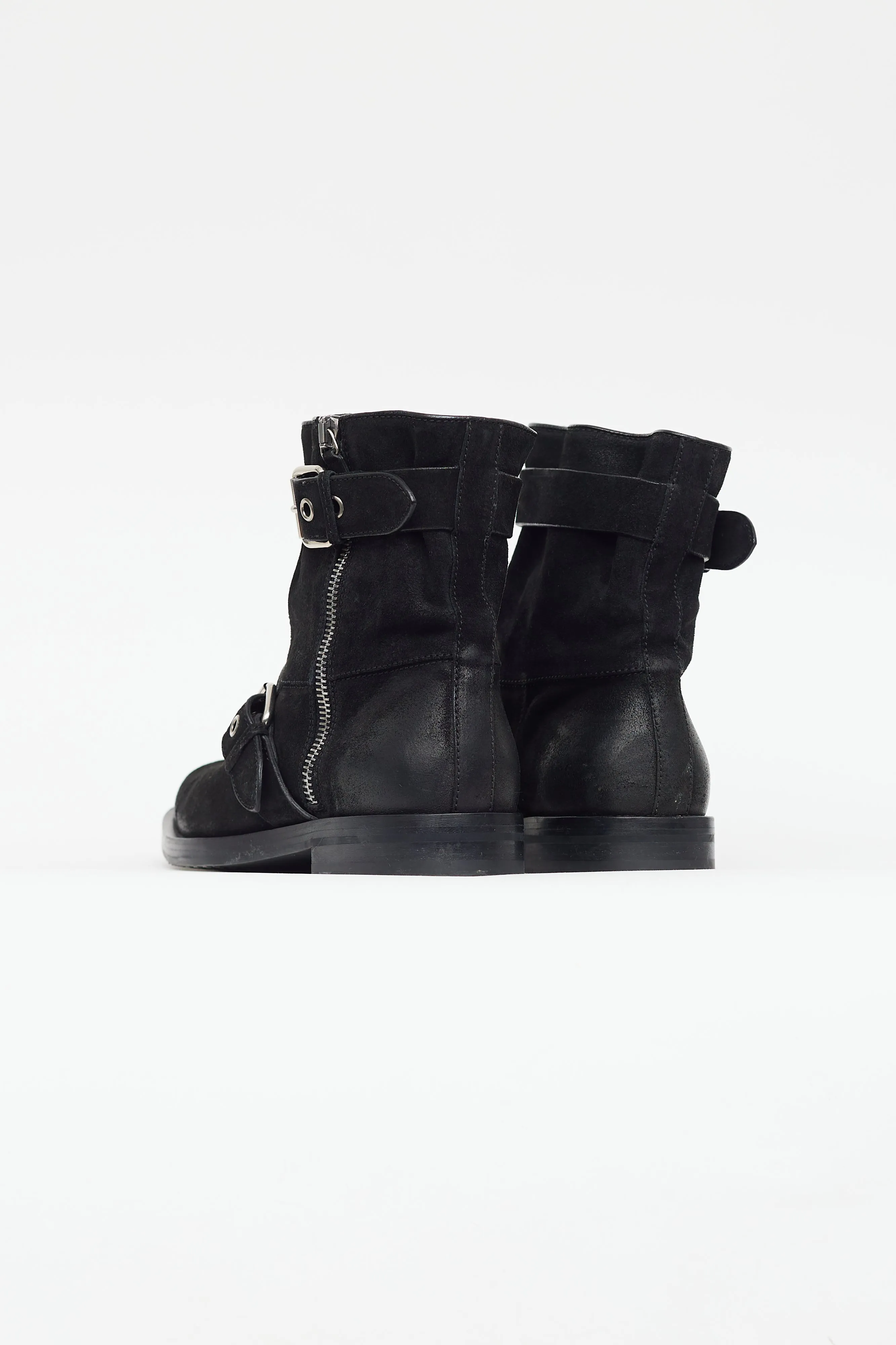 Black & Silver Suede Buckled Boot