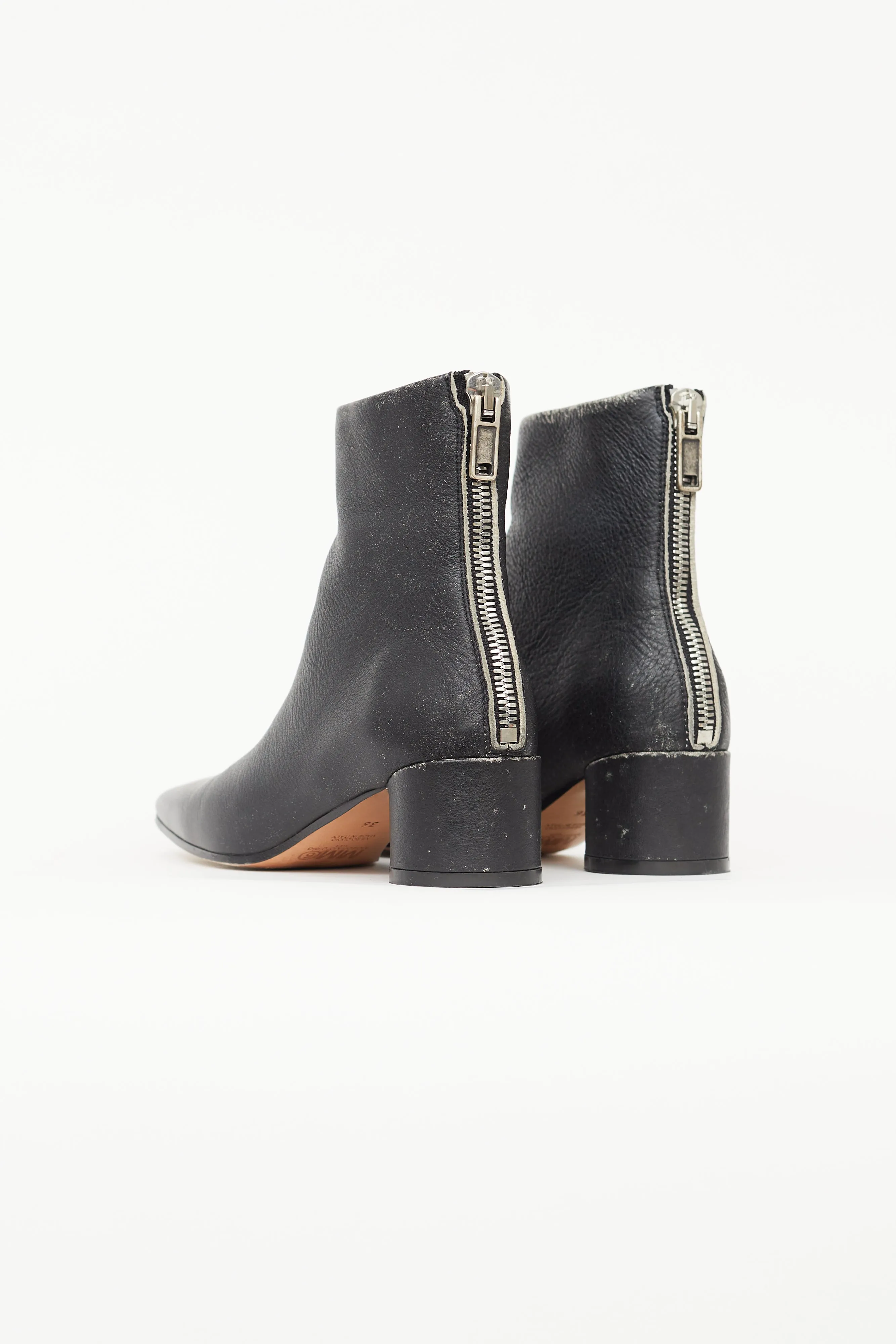 Black Distressed Leather Ankle Boot