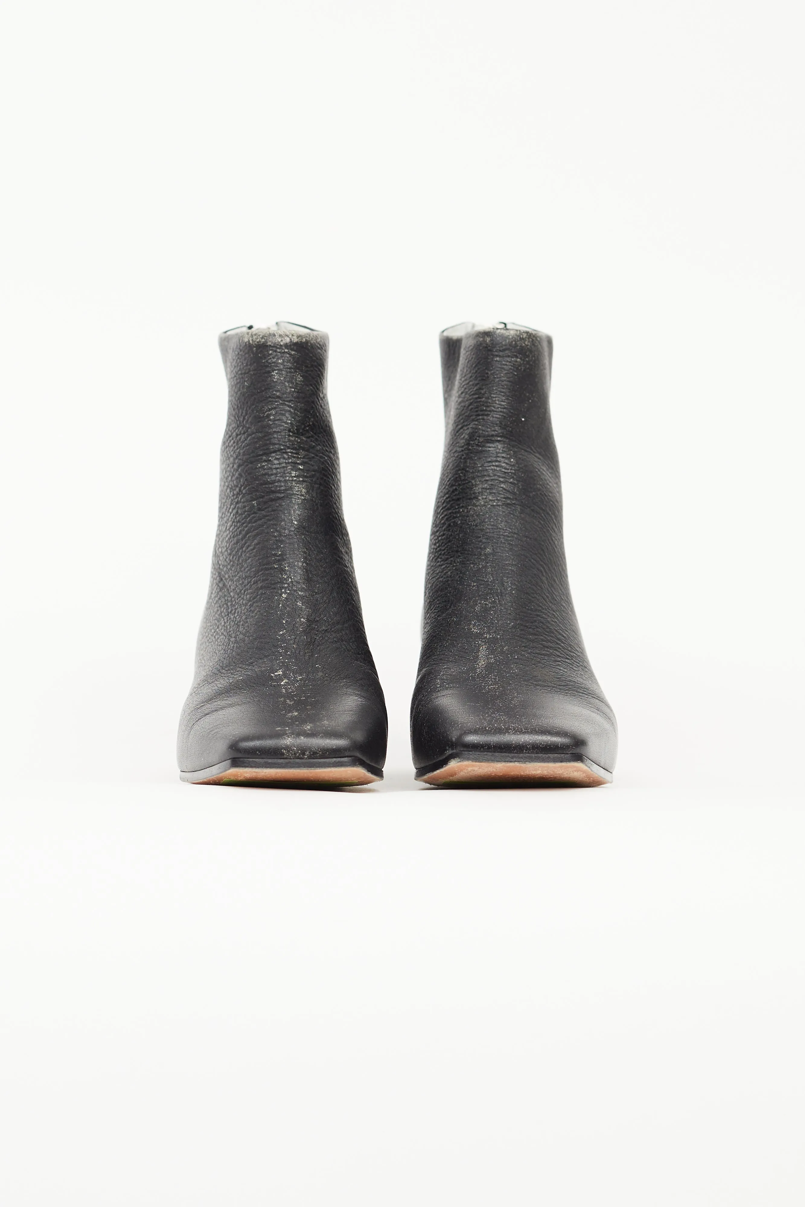 Black Distressed Leather Ankle Boot