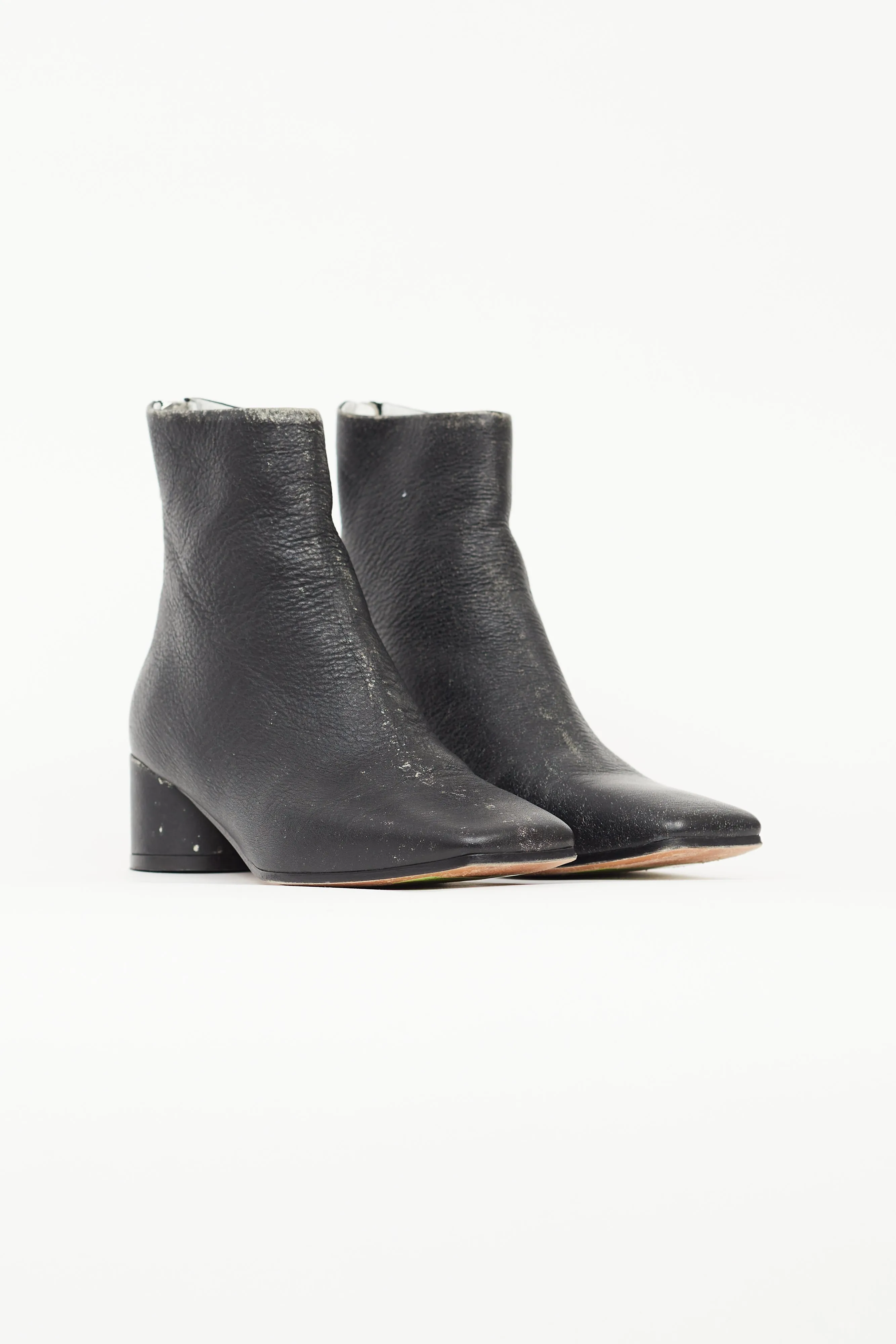 Black Distressed Leather Ankle Boot