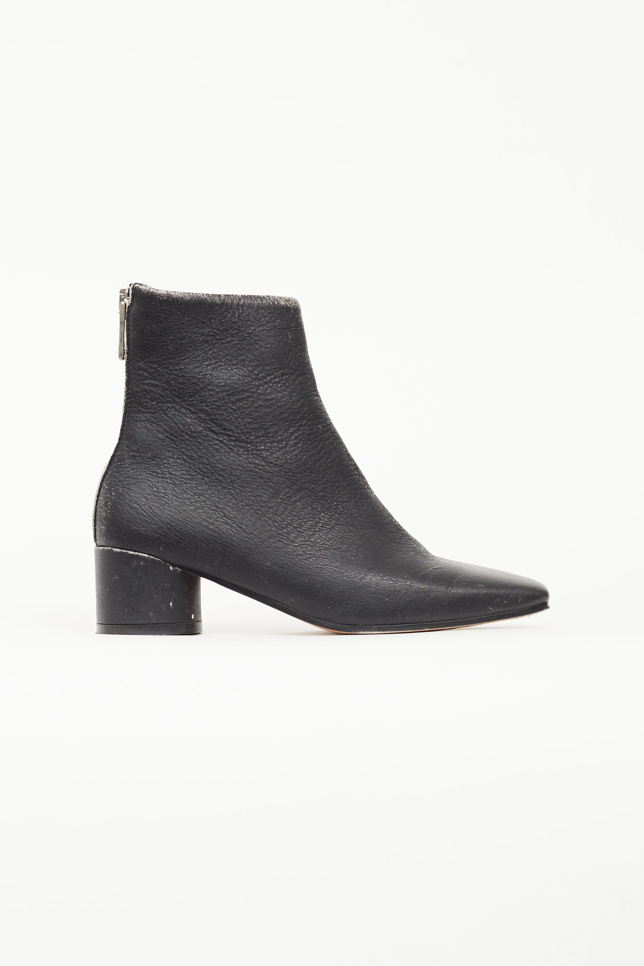 Black Distressed Leather Ankle Boot