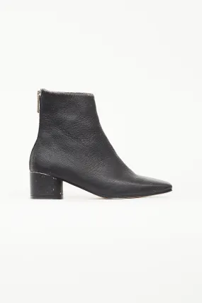 Black Distressed Leather Ankle Boot
