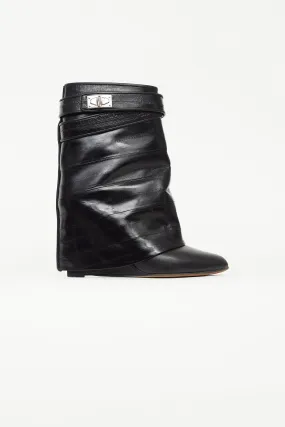 Black Embossed Leather Shark Ankle Boot