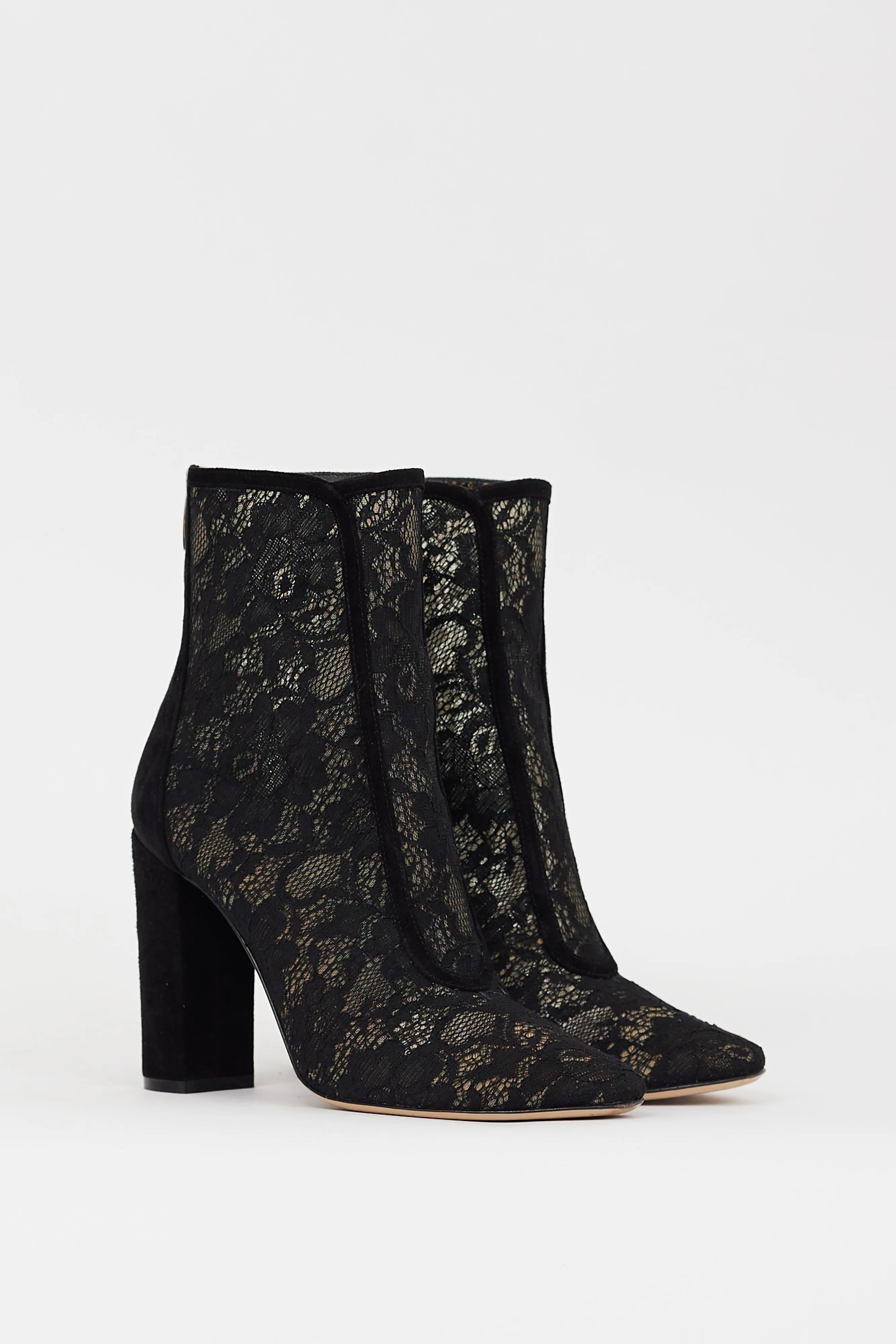 Black Floral Lace & Suede Boleyn Boot