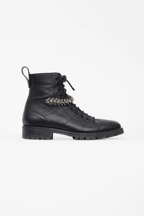 Black Leather & Crystal Cruz Boot