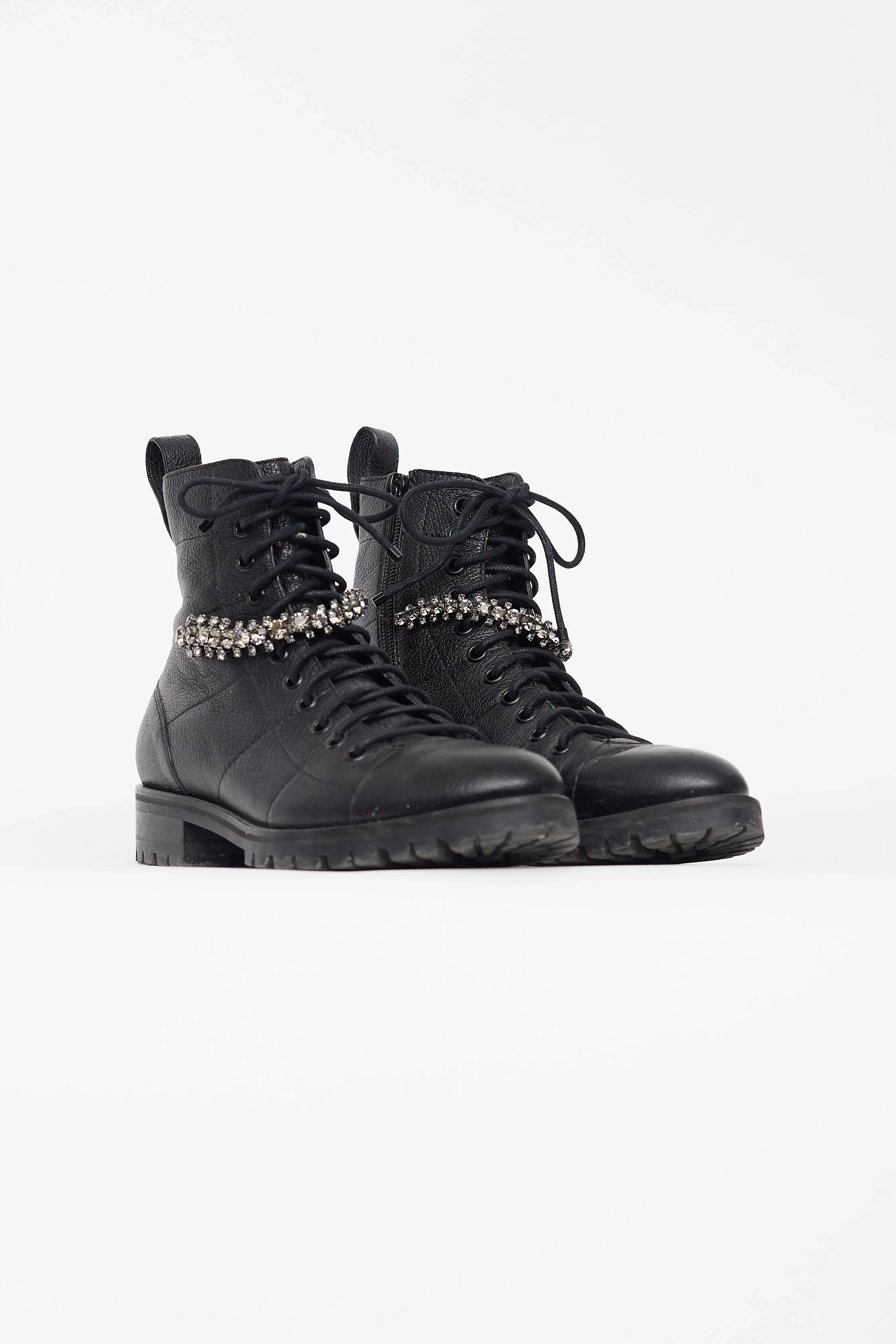 Black Leather & Crystal Cruz Boot