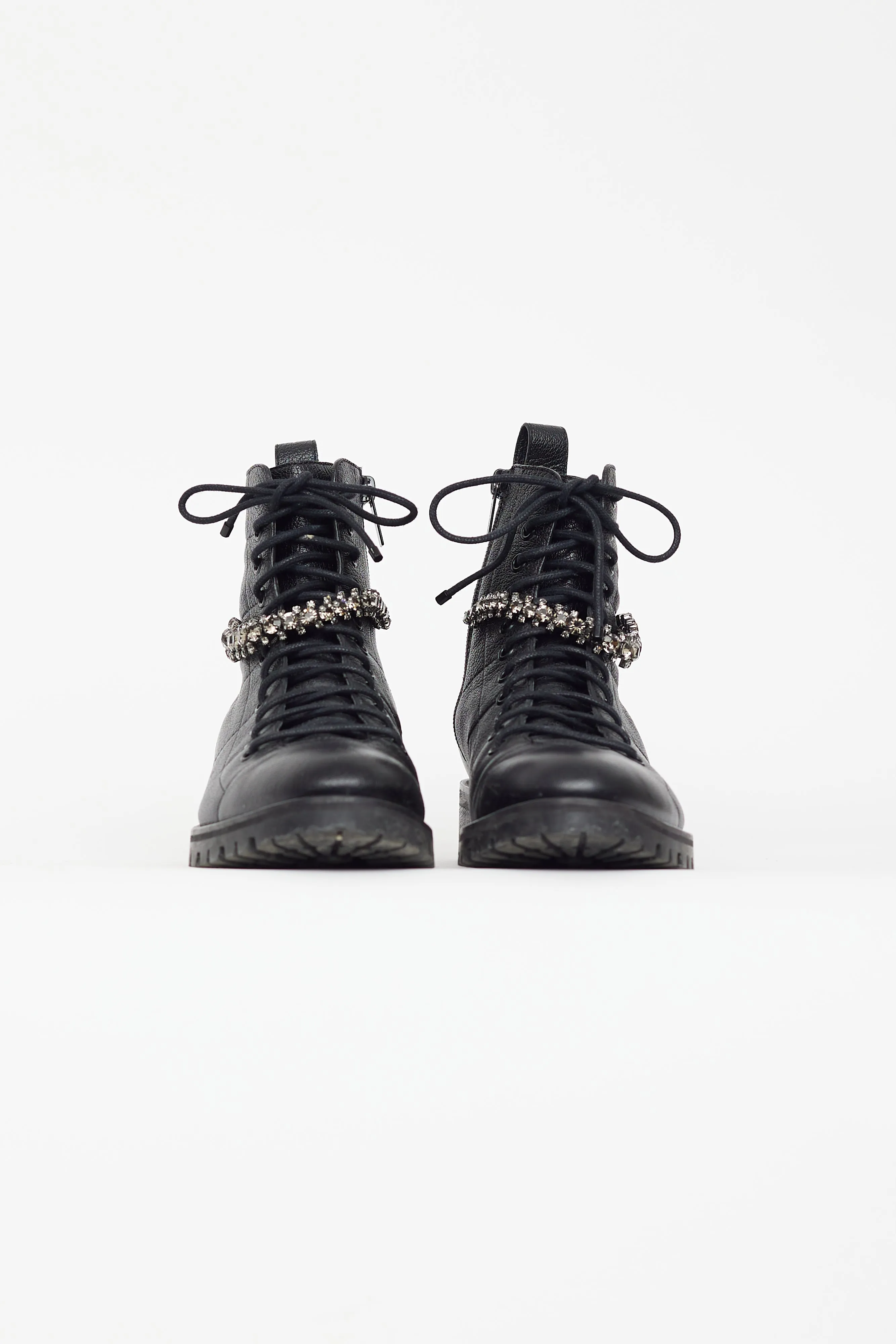 Black Leather & Crystal Cruz Boot