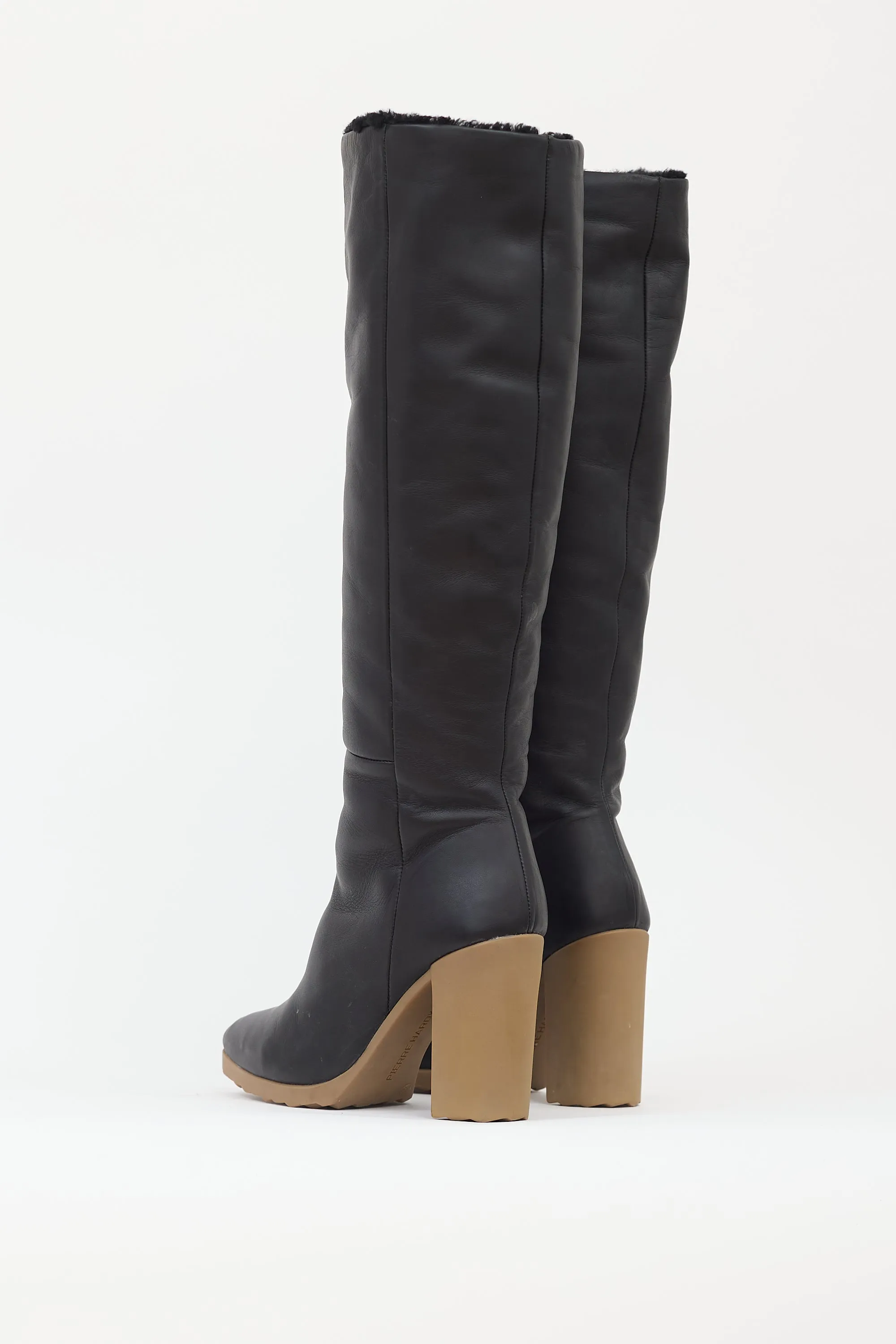 Black Leather & Sherpa Block Heel Boot