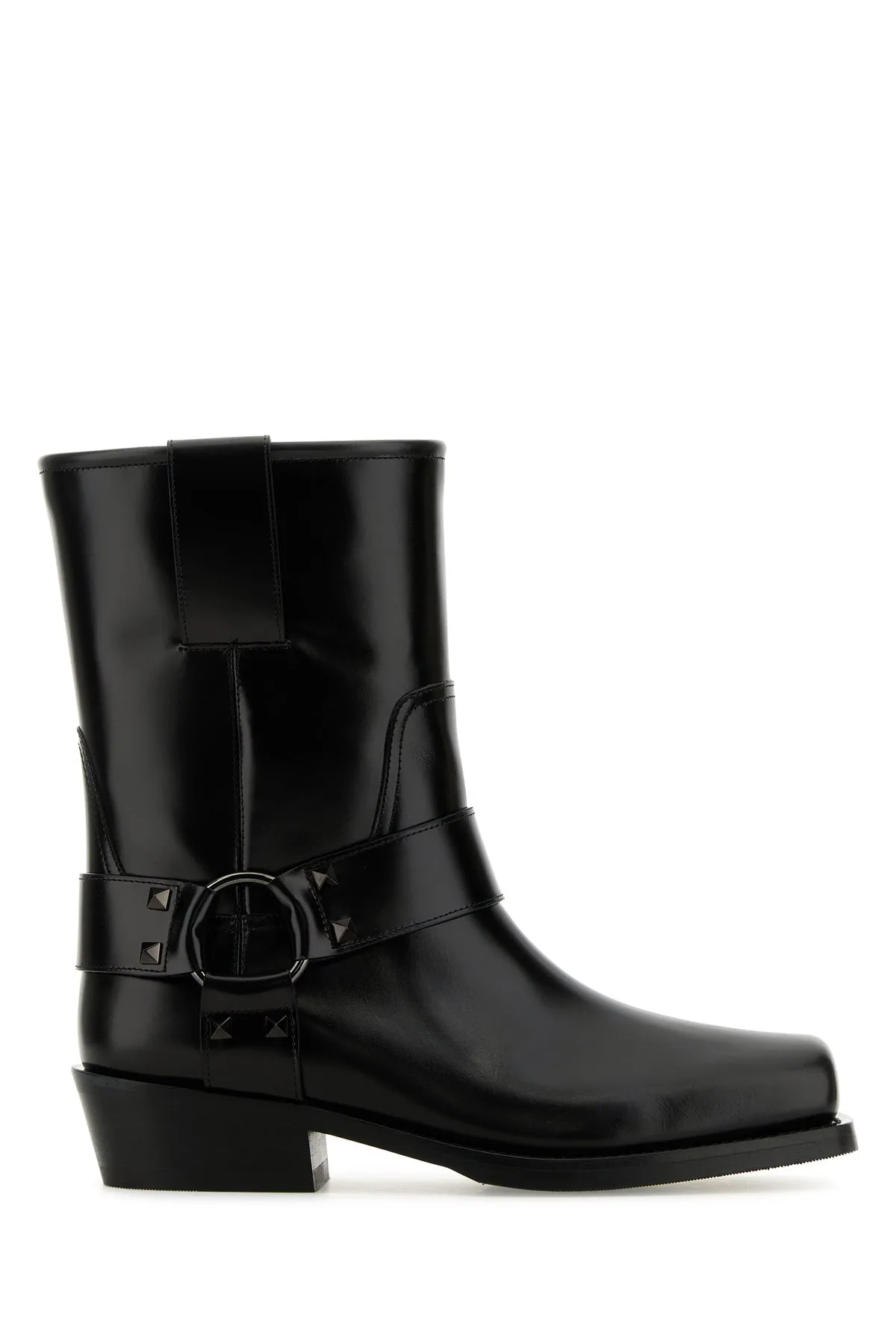 Black leather Biker Rockstud ankle boots