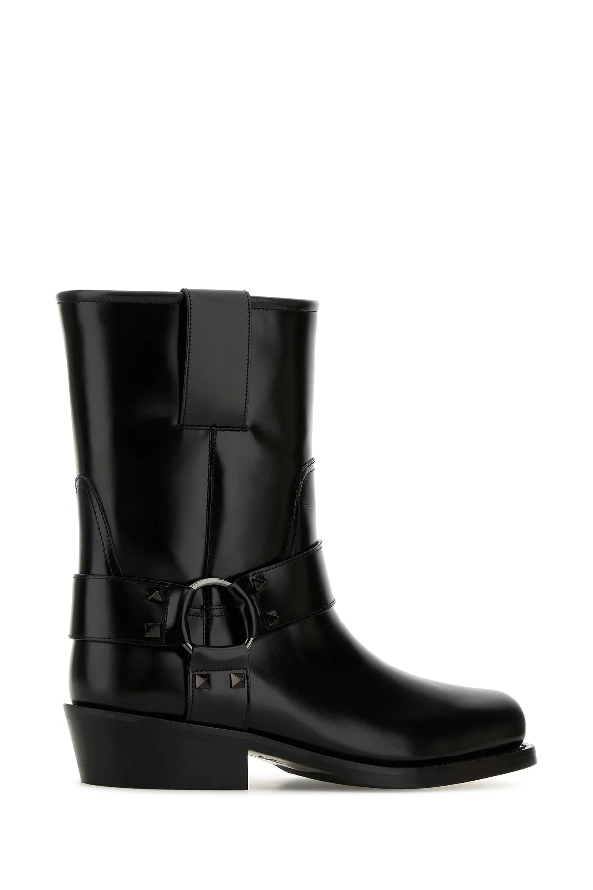 Black leather Biker Rockstud ankle boots