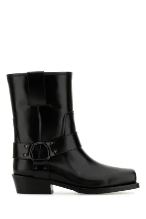 Black leather Biker Rockstud ankle boots
