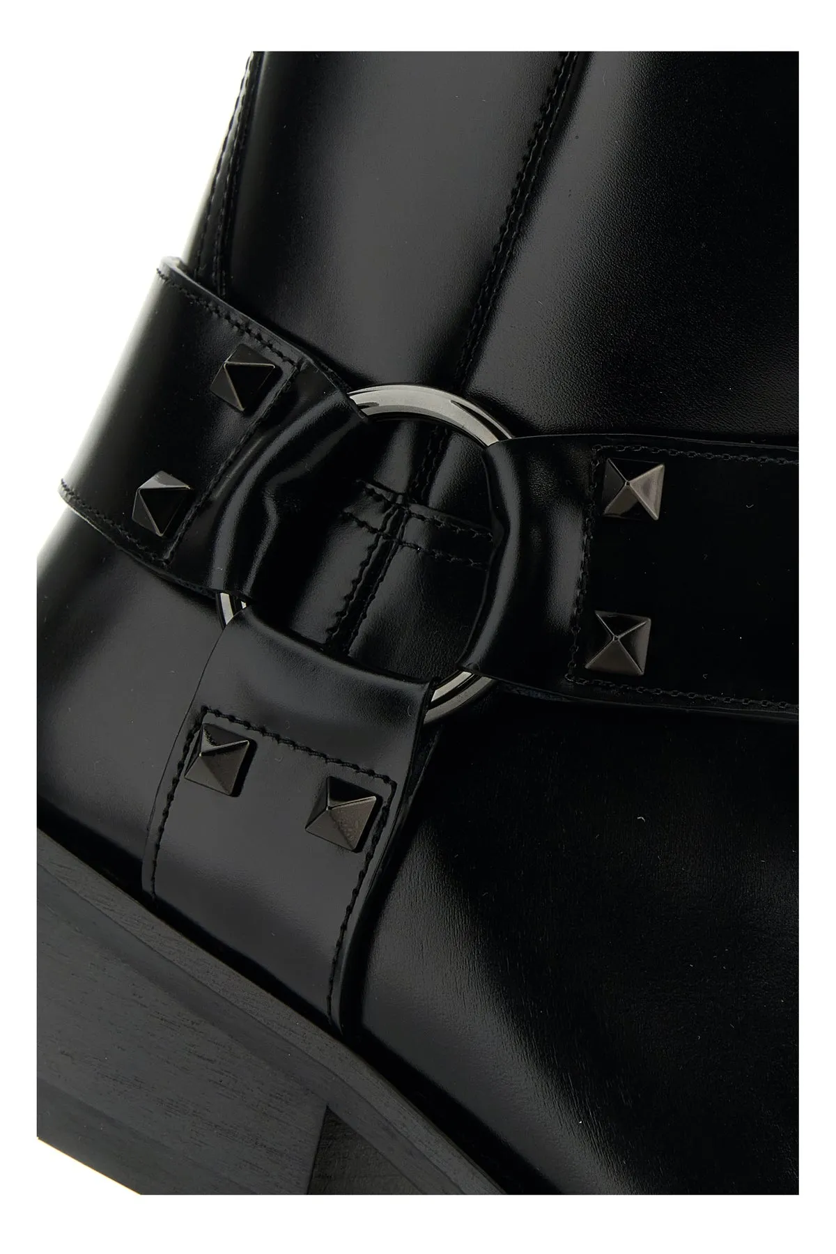 Black leather Biker Rockstud ankle boots