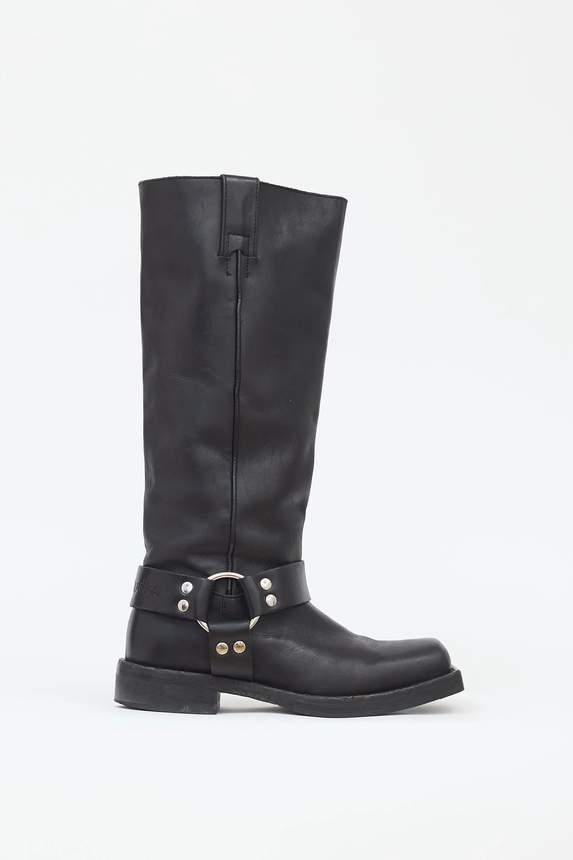 Black Leather Buckle Harness Boot