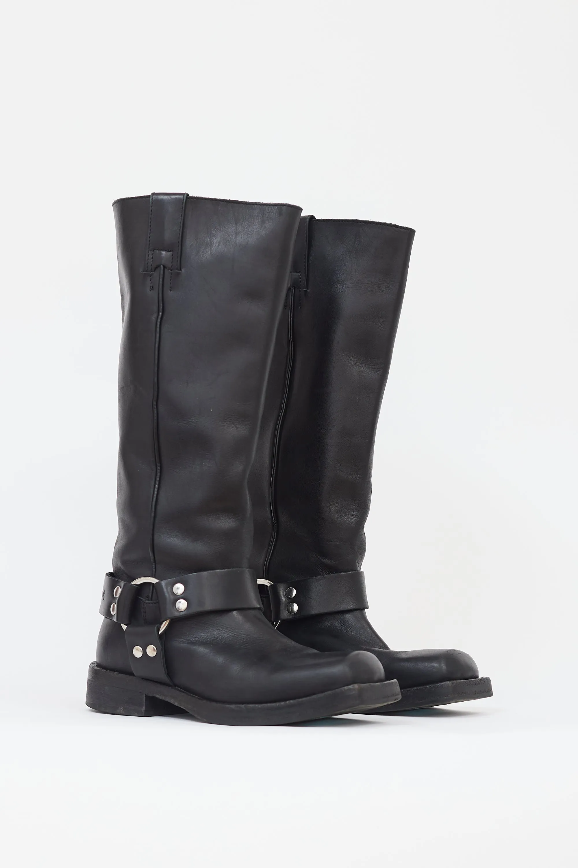 Black Leather Buckle Harness Boot