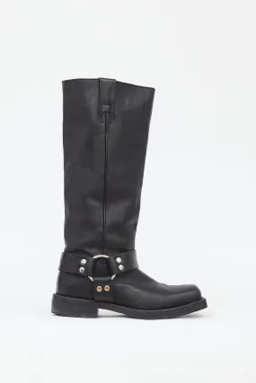 Black Leather Buckle Harness Boot