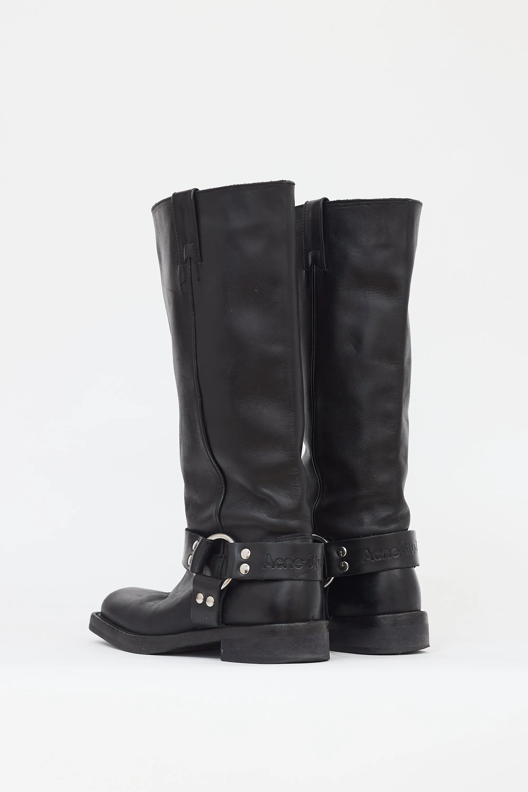 Black Leather Buckle Harness Boot